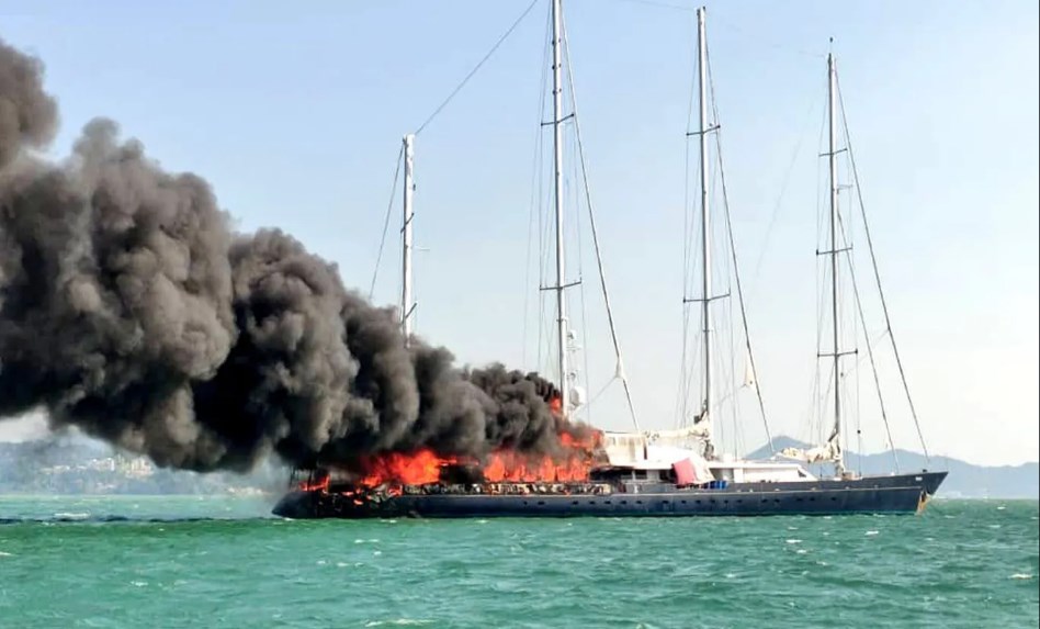 The 75-meter yacht Phocea sank after a fire off the coast of Malaysia