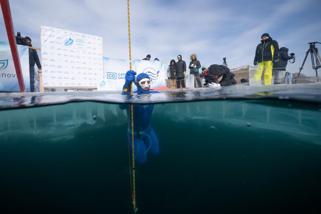 A freediver from Russia set a Guinness record on Lake Baikal